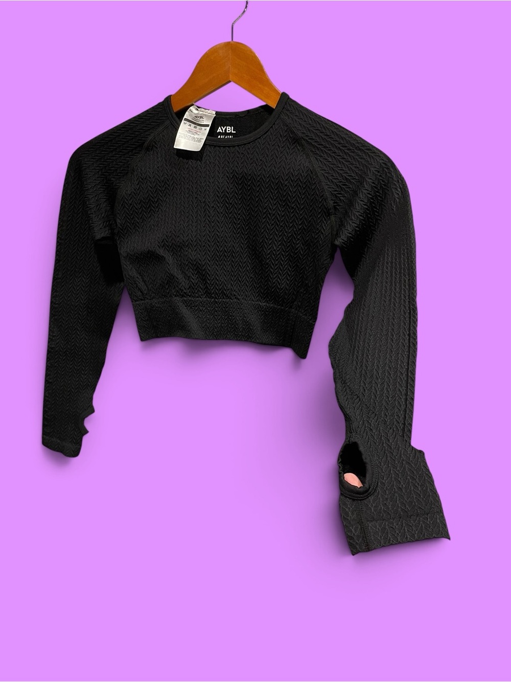 Cute textured stretchy compression crop workout top gym yoga thumb holes Aybl
